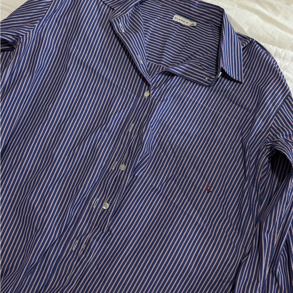 Elegant Blue and White Striped Blouse
